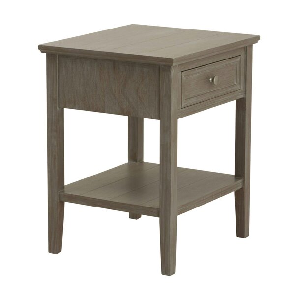 Wyld Haus Laurelbrook 1 Drawer Grey Wood Side Table Bottom Shelf