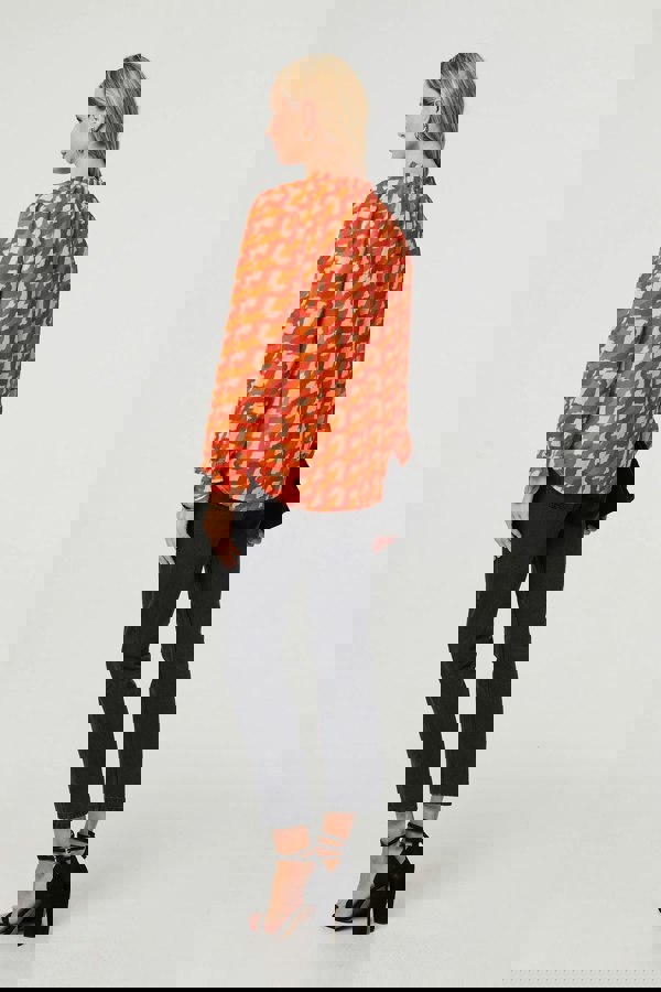 Orange | Printed Tie Neck Long Sleeve Blouse
