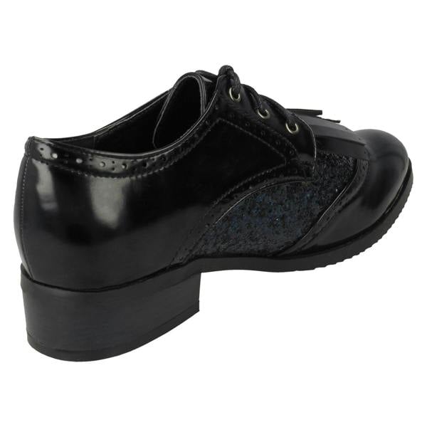 Spot On Ladies Spot On Glitter Shoes With Fringe Detail