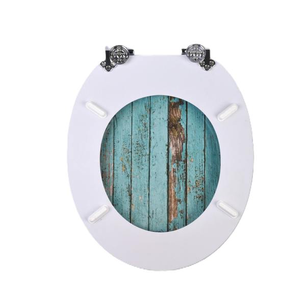 RTS Blue Rustic Wood MDF Soft Close Toilet Seat