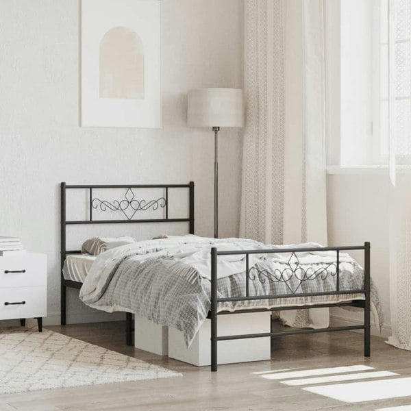 Berkfield Metal Bed Frame with Headboard and Footboard Black 100x190 cm