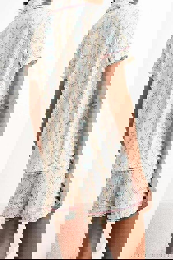 WOVCOR 2-Piece 100% Cotton Knitted Pajama Set with Floral and Ribbon Pattern