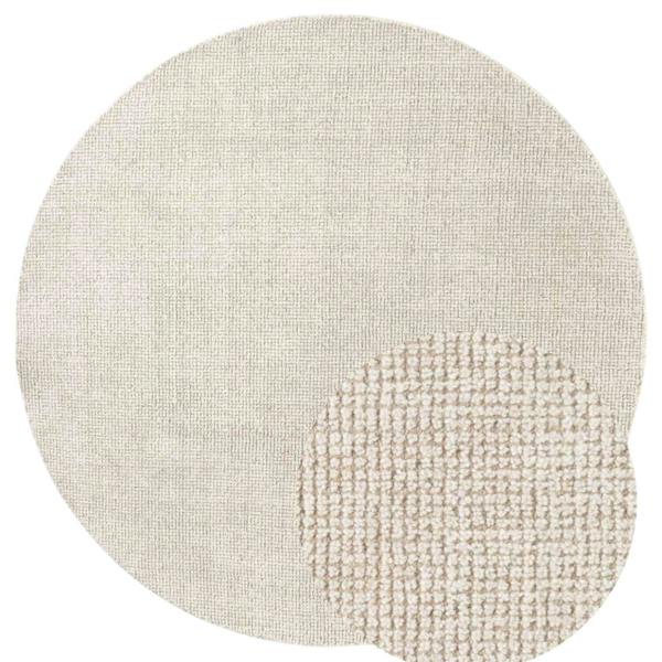 Textured beige rug with a circular design on a white background