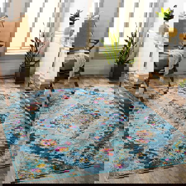 Livabliss Floransa-Vintage Blue Beige Grey Pink Traditional Boho Rug