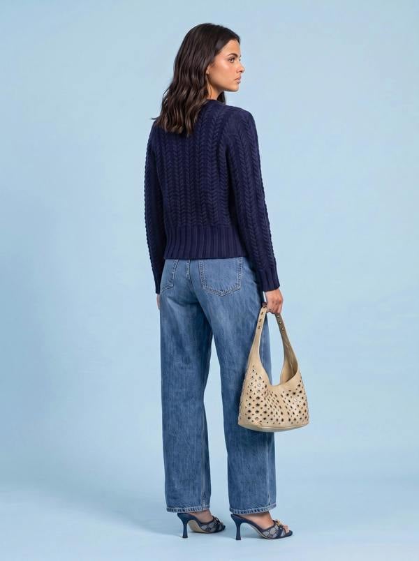 Urban Bliss Wool Blend Cabled Cardigan Navy