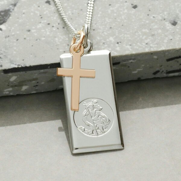 Christopher James of London Sterling Silver St Christopher Ingot With Cross, Optional Engraving and Chain