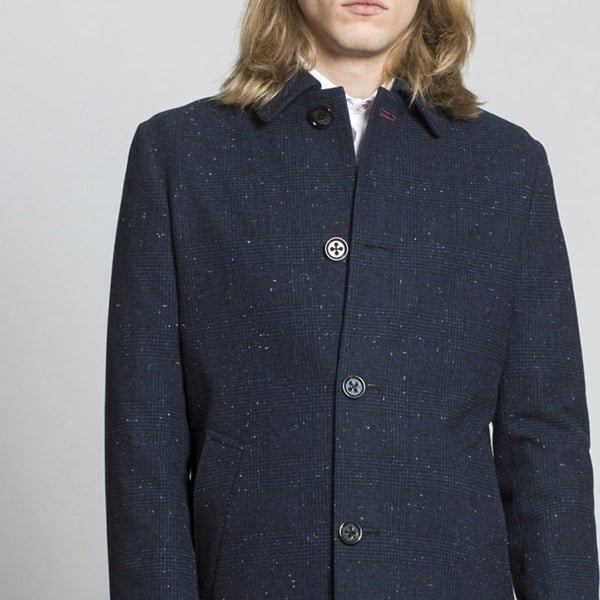 Harry Brown London Single Breasted Wool Coat - Navy Check