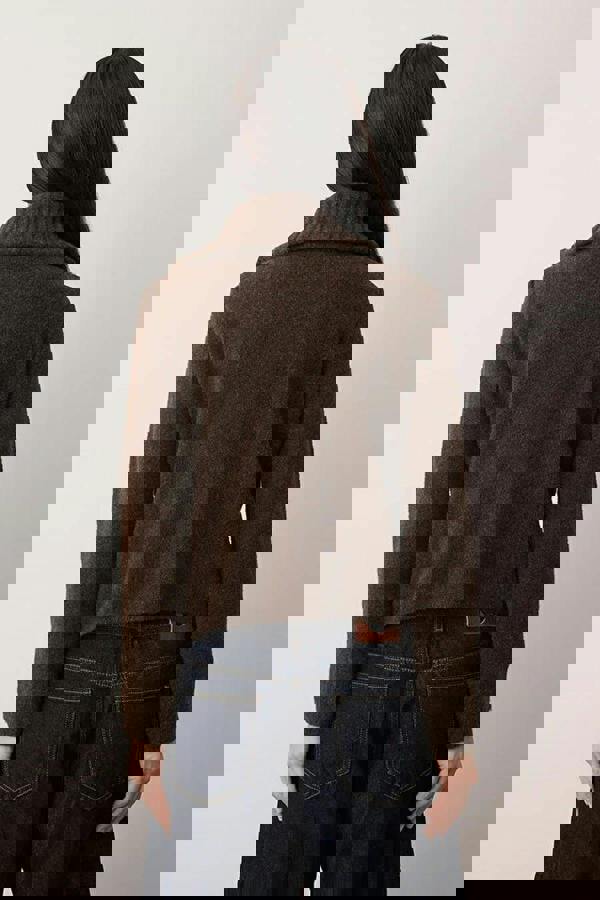 WOVCOR Wool Blended Beard Yarn Zippered Knit Cardigan