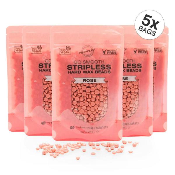 5 pouches of 100g rose scented GO SMOOTH STRIPLESS hard wax beads