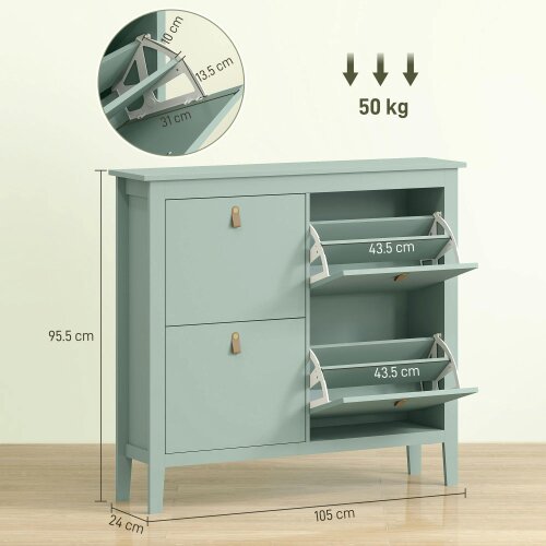 Wyld Haus Margarita Wooden Mint Green 4 Drawer Shoe Cabinet Faux Leather Handles