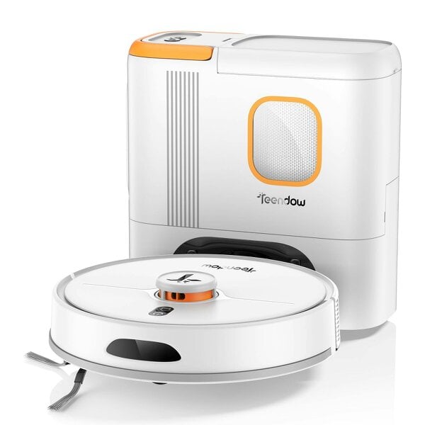 Teendow Robot vacuum cleaner with mopping function and automatic suction station, 6000Pa suction power