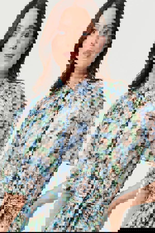 Green | Abstract Tie Waist 1/2 Sleeve Midi Dress