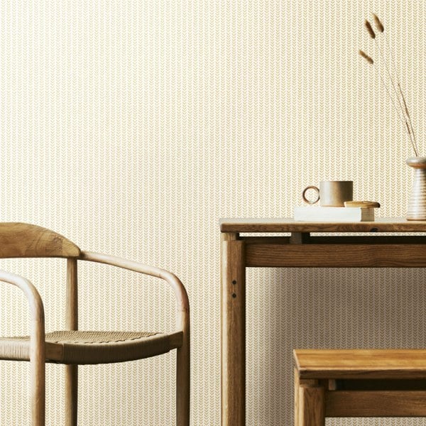 Hoopla Walls Ditsy Leaf Stripe - Linen 10m Wallpaper