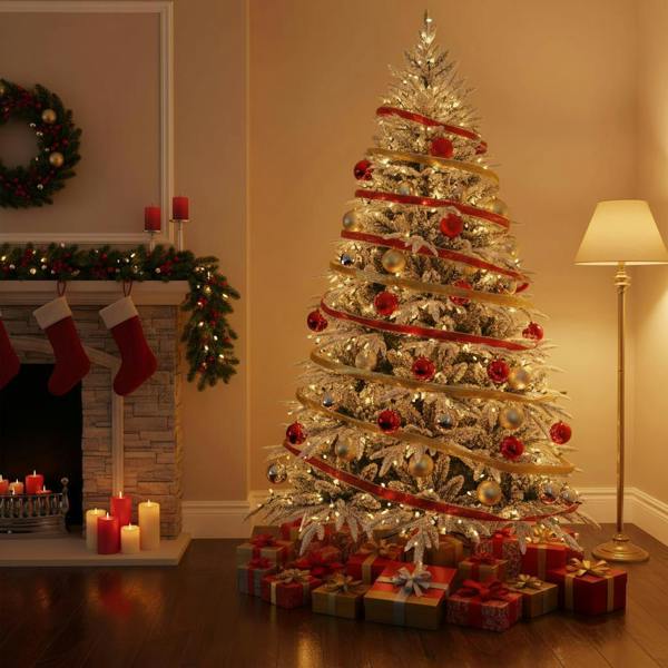 4FT to 10FT Snow Covered Artificial Christmas Trees with Flocked Green Branches image 7