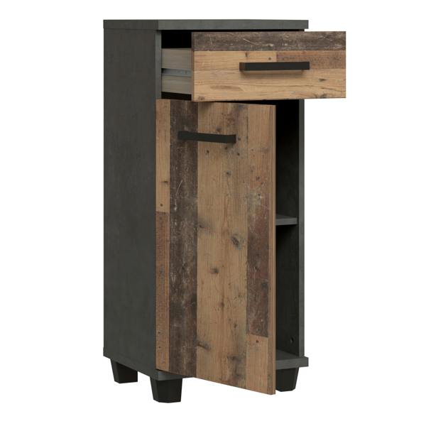 Furniture To Go Veris Bathroom Cupboard with 1 Door & 1 Drawer in Walnut and Dark Grey