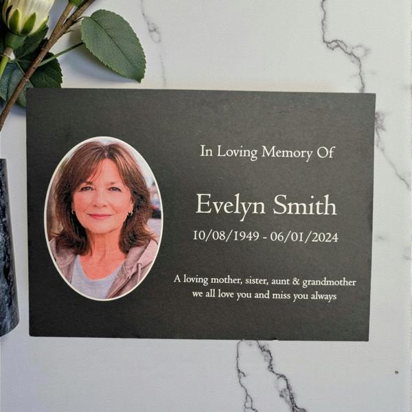 Memorials Direct Photo Slate Memorial Plaque, Add a Portrait & Personalised Text | 35 × 25cm (14×10”)