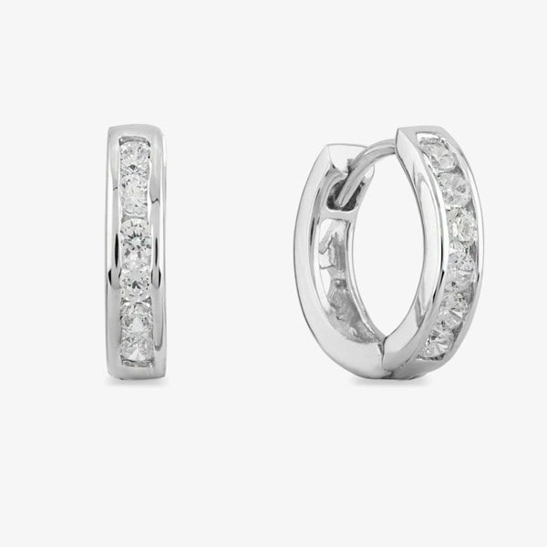 Starbright Silver Small Cubic Zirconia Cut-Out Heart Huggie Earrings E3040(2M) 3A