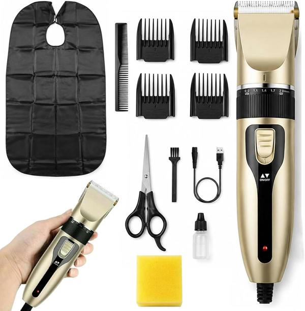 ATEK Rechargeable Beard Trimmer Hair Clipper Kit 4 Guide Combs Gold