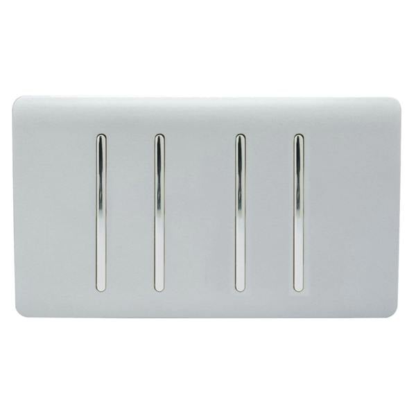 Trendi Switch 4 Gang Light Switch (3x 1 or 2 Way & 1 x Intermediate)in Platinum Silver