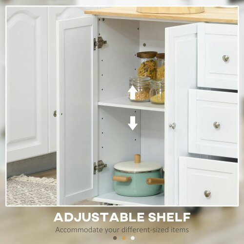 Wyld Haus Cosoco Noli Wooden White Rolling Kitchen Island With Drop Leaf Drawers Spice Rack And Towel Rail