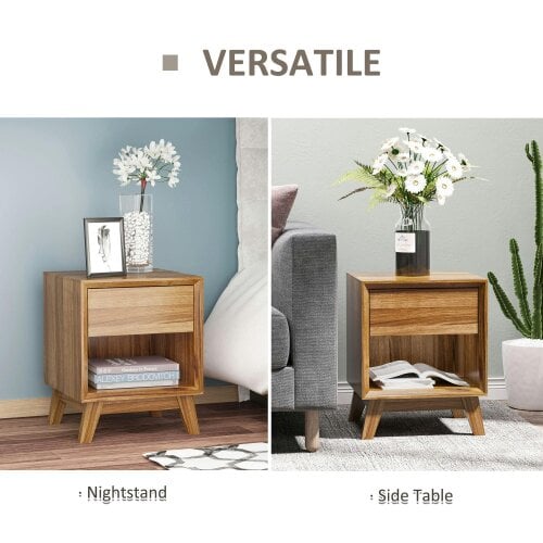 Wyld Haus Novafa Walnut Brown Bedside Table With Drawer And Shelf Storage
