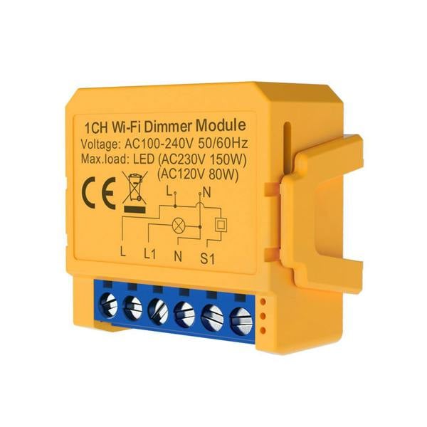 ENER-J Smart WiFi Dimmable Light Switch Module, Ultra Mini 1 Gang Dimmer, App & Voice Control, Alexa & Google Compatible, 39 x 39 x 18mm