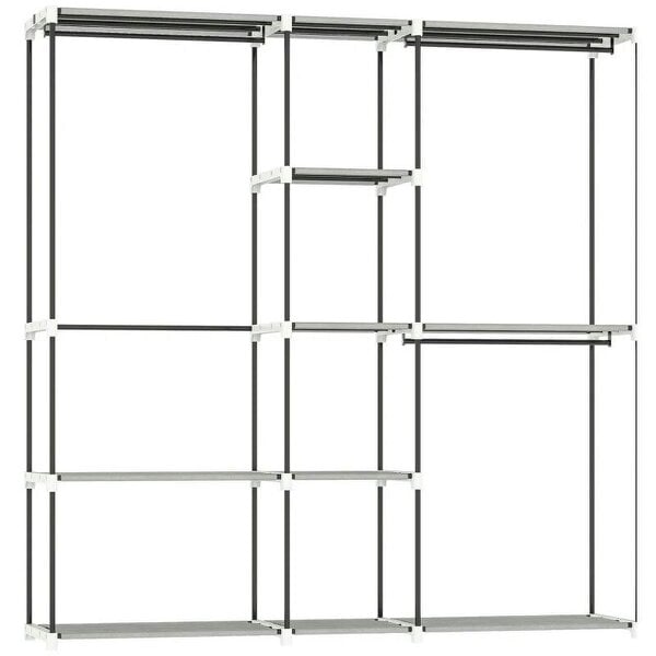 Portable Wardrobe, Open Clothes Wardrobe with 8 Shelves, 3 Hanging Rails, Light Grey