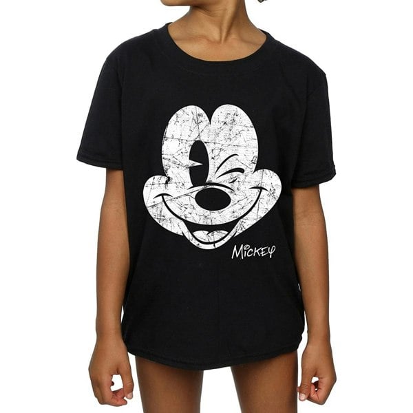 Disney Girls Mickey Mouse Face Cotton T-Shirt - Black