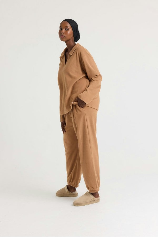 Fleece Lounge Set in Tan - Loungewear
