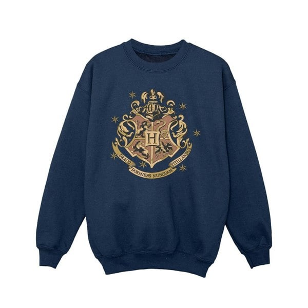 Harry Potter Girls Gold Hogwart Crest Sweatshirt - Navy Blue