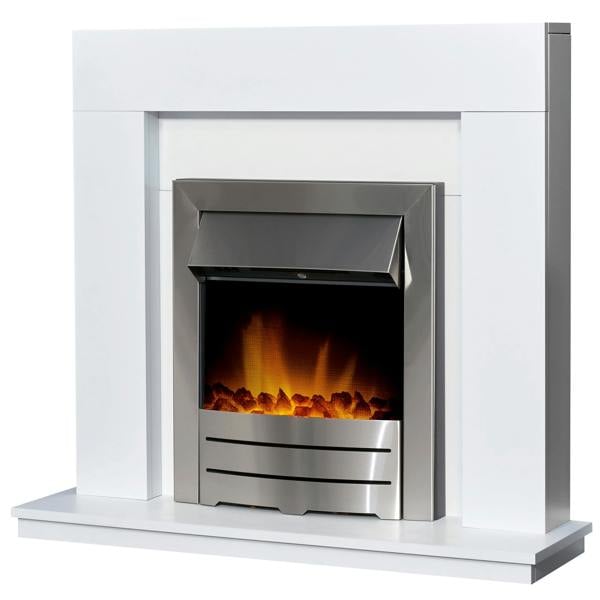 Adam Malmo Fireplace in White with Colorado Electric Fire in Brushed Steel, 39 Inch