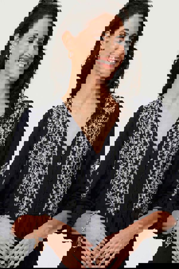 Navy | Border Print Relaxed V-Neck Midi Dress