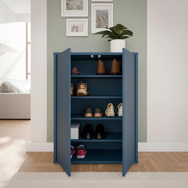 Furniture To Go Alice Springs Shoe Cabinet with 2 Doors Push-to-Open in Night Blue