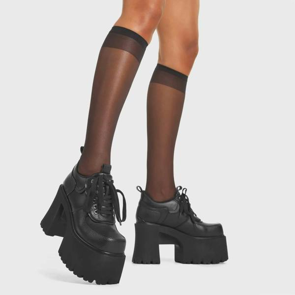 Lamoda Bluffing Black PU Chunky Platform Boots Stylish Statement Footwear