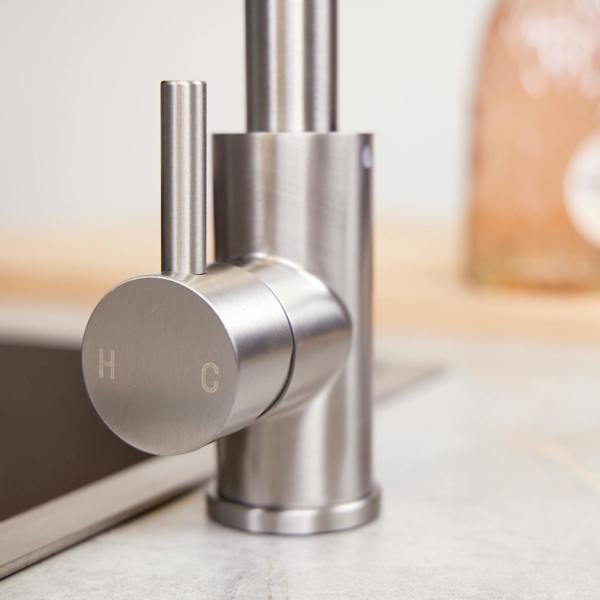 Top-Fix | Vito L Neck Style Kitchen Mixer Tap | Brushed Steel Finish