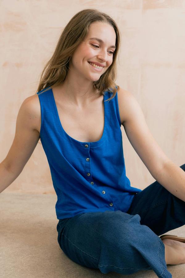 Lily & Me Pier Organic Cotton Jersey Button Vest Cobalt