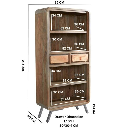 Wyld Haus Los Angeles Large Reclaimed Wood and Metal Bookcase 2 Drawers 2 Shelves
