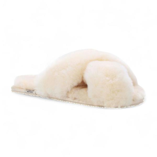 Infinity Leather Women's Sheepskin Slippers Beige Warm Winter Fur Crossover - Snowbelle