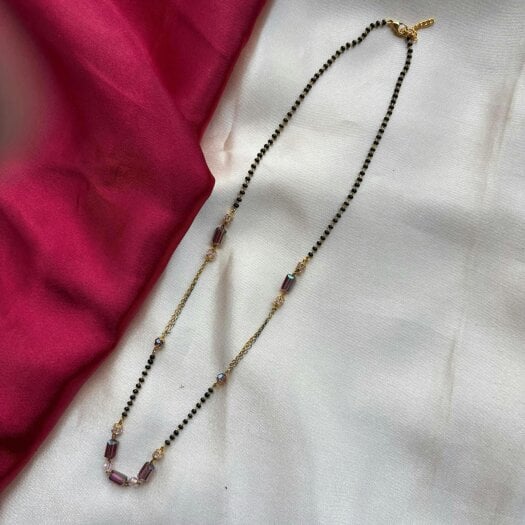 The Colourful Aura Black bead 18ct gold plated crystal slim mangalsutra Pendant Necklace