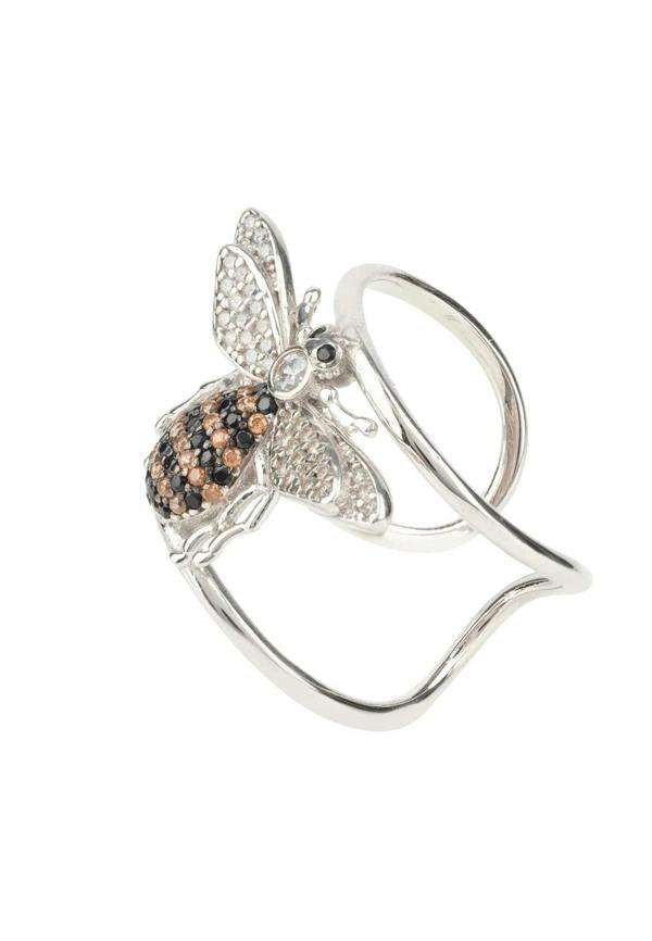 Honey Bee Cocktail Ring Adjustable Silver - LATELITA Rings