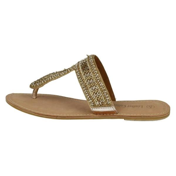 Spot On Ladies Spot On Leather Collection Beaded Toe Post Sandals