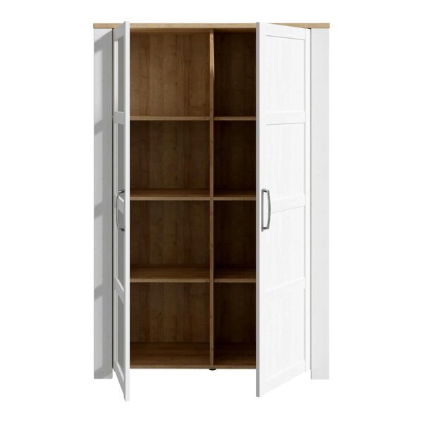Wyld Haus Bramblecroft White and Natural Oak Wood Display Cabinet 2 Doors