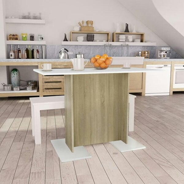 Berkfield Dining Table White and Sonoma Oak 110x60x75 cm Engineered Wood