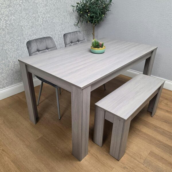 Kosy Koala Modern Rectangle Dining Table Set With 2 Grey Velvet Chairs And 1 Bench Dining Room Furniture