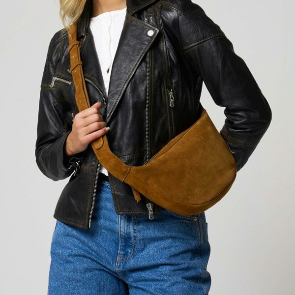 Barneys Originals Tan Suede Crossbody Bag