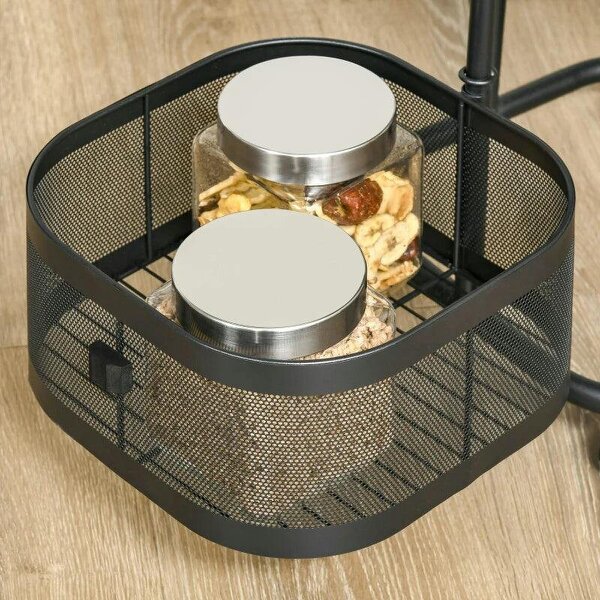 Bobobiy Metal Storage Cart, 4-Tier Storage Trolley on Wheels with 4 Mesh Baskets and Top Tray, Black