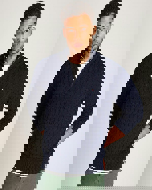 Tommy Hilfiger Classic Cotton Cable Mens Half Zip Mock Sweatshirt - Desert Sky