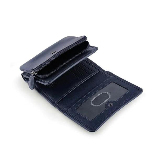 open view of navy soft leater purse giorgia verona