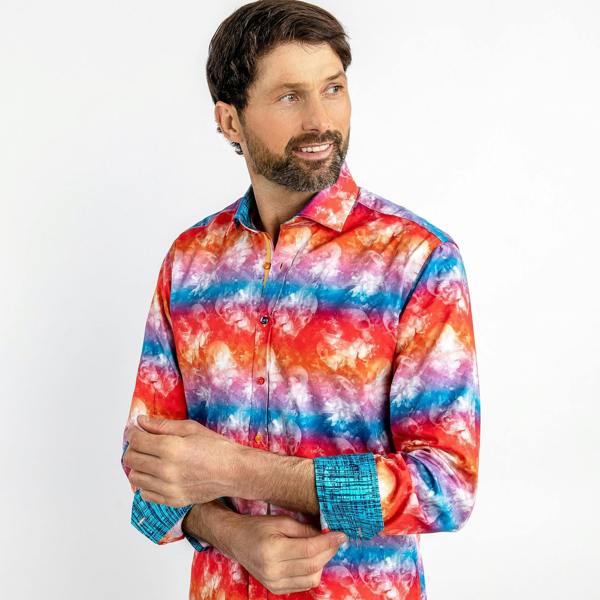 RED TIE DYE SKULLS PRINT SHIRT - Premium Men's Patterned Shirt by Claudio Lugli | Bold Design, Tailored Fit, Best Printed Shirts