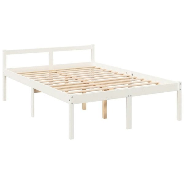 Berkfield Bed Frame with Headboard White Double Solid Wood